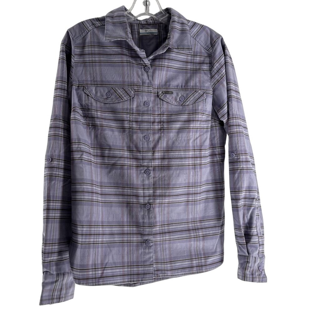 Columbia Women's Plaid Long Sleeve Button-Up Shirt M Purple - Picture 1 of 5